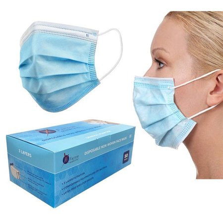 X FACTOR SCIENTIFIC 3 Ply Medical Face Masks Type IIR/Level 2, Breathable, Ear Loop, 50PK PP2FM1